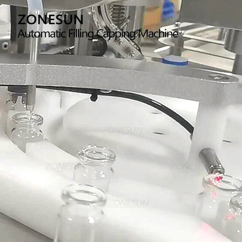 ZONESUN-máquina automática de prensado de tapas de llenado de botellas de penicilina líquida Oral de escritorio con alimentador de tapas