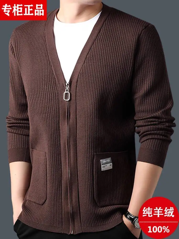 Men's 2025 Autumn Winter New V Neck Cashmere Cardigan Zip Sweater Jacket Trendy Casual Knit Wool Outerwear