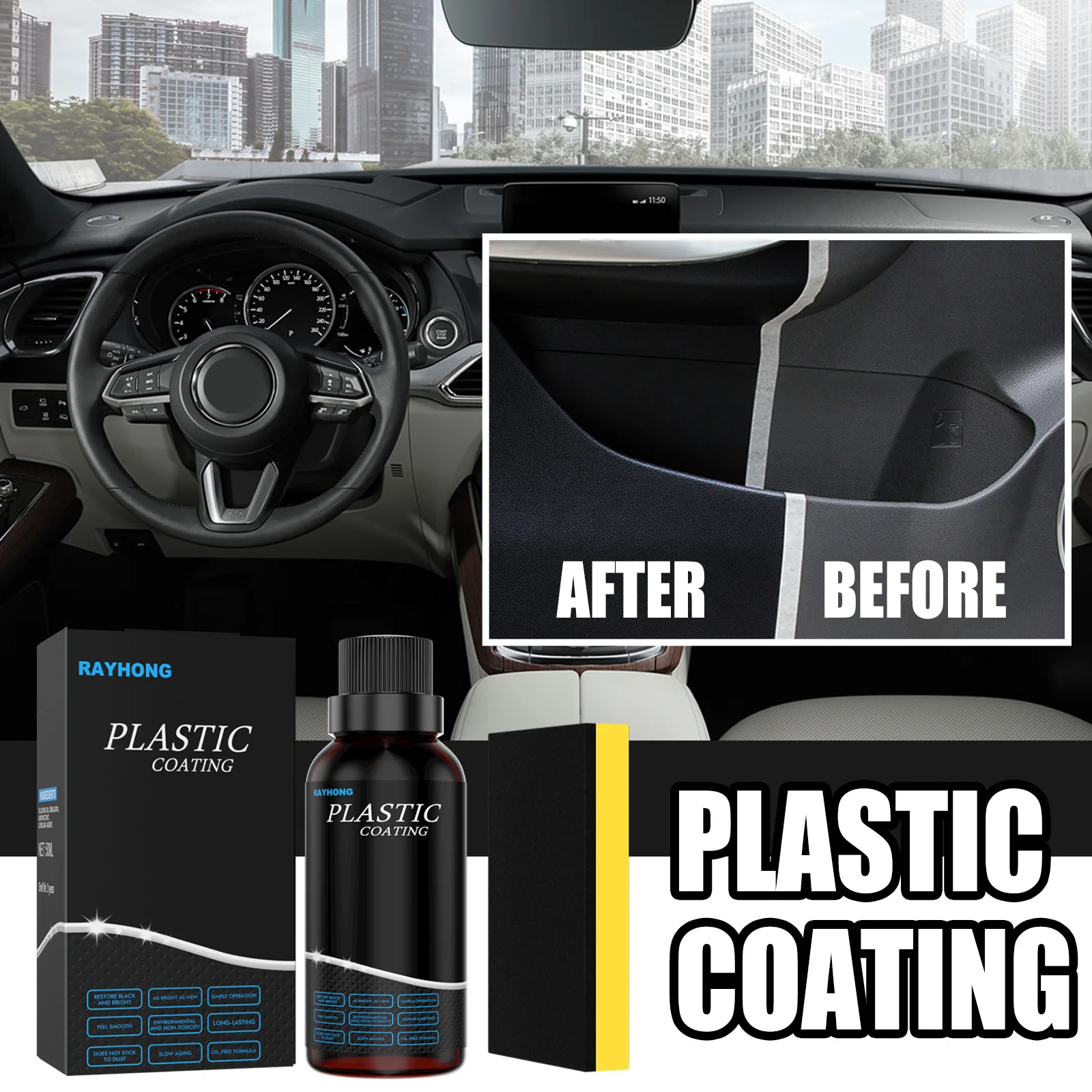 

Rayhong Automotive Plastic Refurbishment Agent Car Interior Dashboard Panel Wax Dust-proof Polishing Refurbishment Agent 50ml