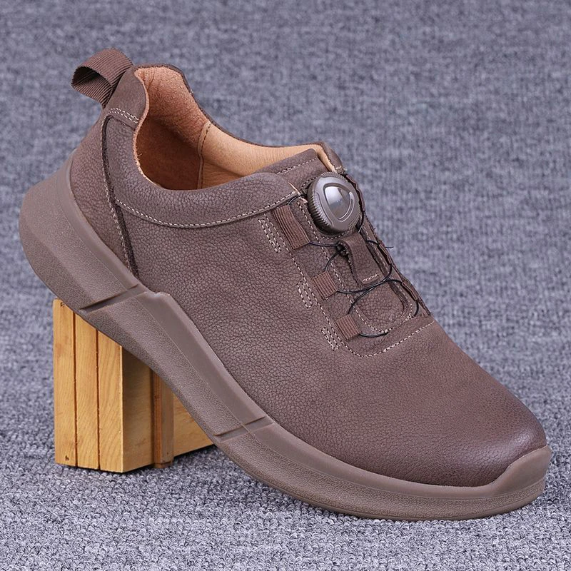 New Genuine Leather Shoes Men Leisure Rotary Screwing Buckle Easy Wear Loafers Trendy Walking Lazy Sneaker Cowhide Khaki 2025 45