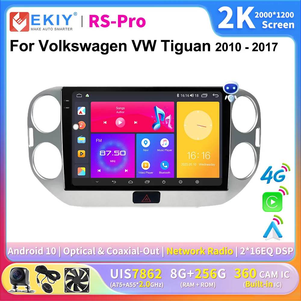 

EKIY 2K Screen Android Auto Radio For Volkswagen VW Tiguan 2010 - 2017 Car Multimedia Video Player 2 Din GPS CarPlay Stereo DVD