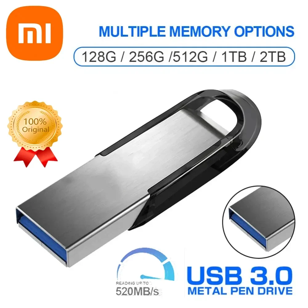 Xiaomi 2TB Metal USB 3.0 Flash Drive High Speed Pen Drive 1TB Portable Drive Waterproof Memory Usb Flash Disk TYPE-C Adapter New