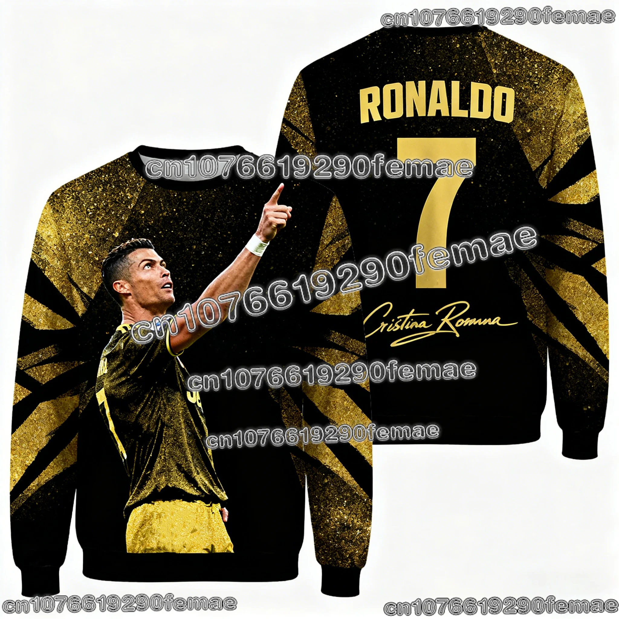 سويت شيرت رونالدو ذو الإصدار التذكاري لمحبي كرة القدم بأكمام طويلة للأطفال والكبار ملابس رياضية عصرية للشارع #2