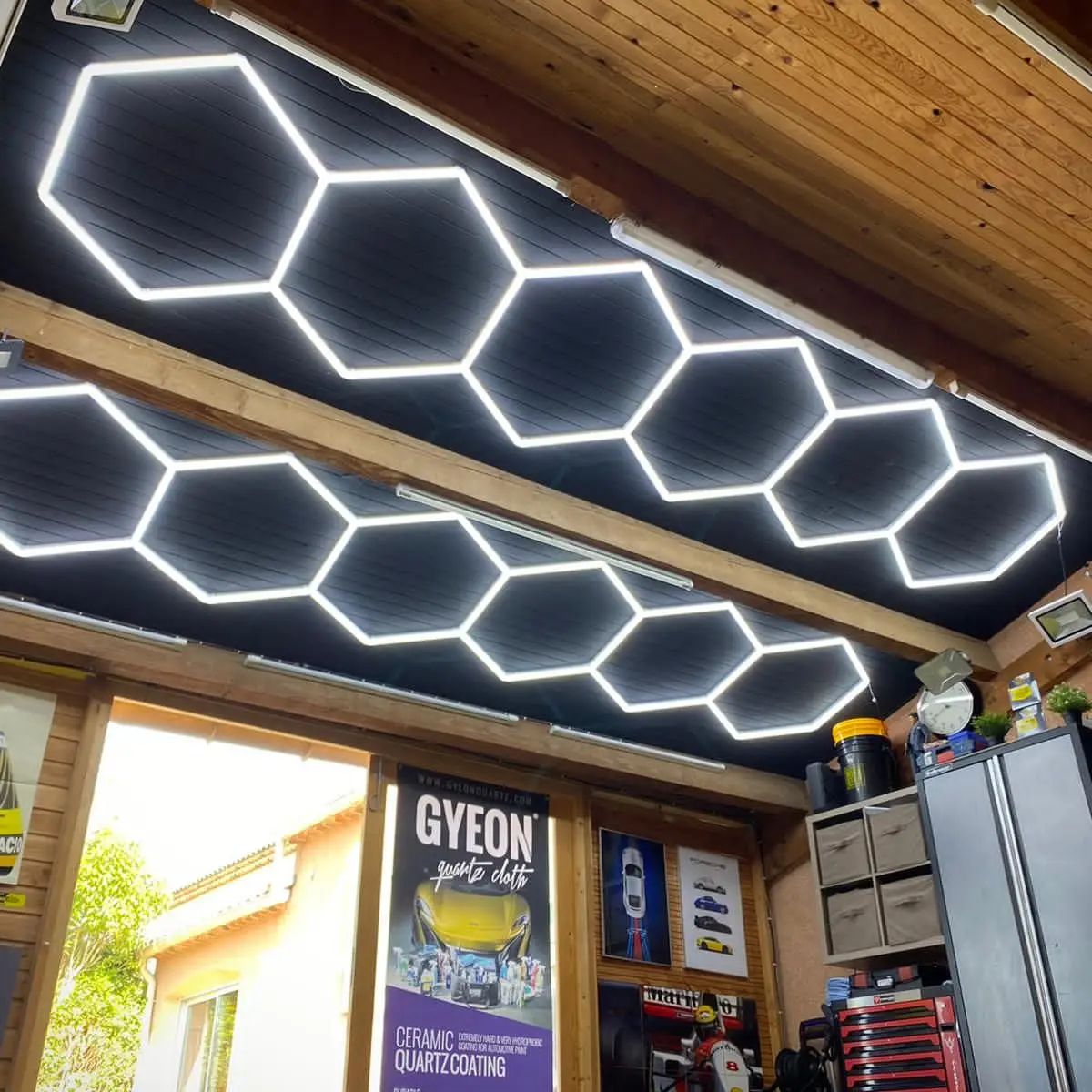 Op Maat Gemaakt Één Rij Zeshoekige Verlichting Garage Led Buis Plafond Voor Barbershop Salon Auto Beauty Wash Workshop