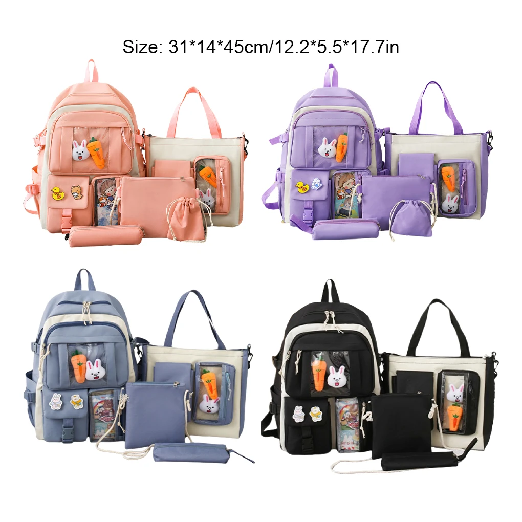 Pingente bonito boneca de lona para menina, mochila com desenhos animados, decoração, bolsa de ombro, porta-moedas, papelaria, estojo, 4pcs