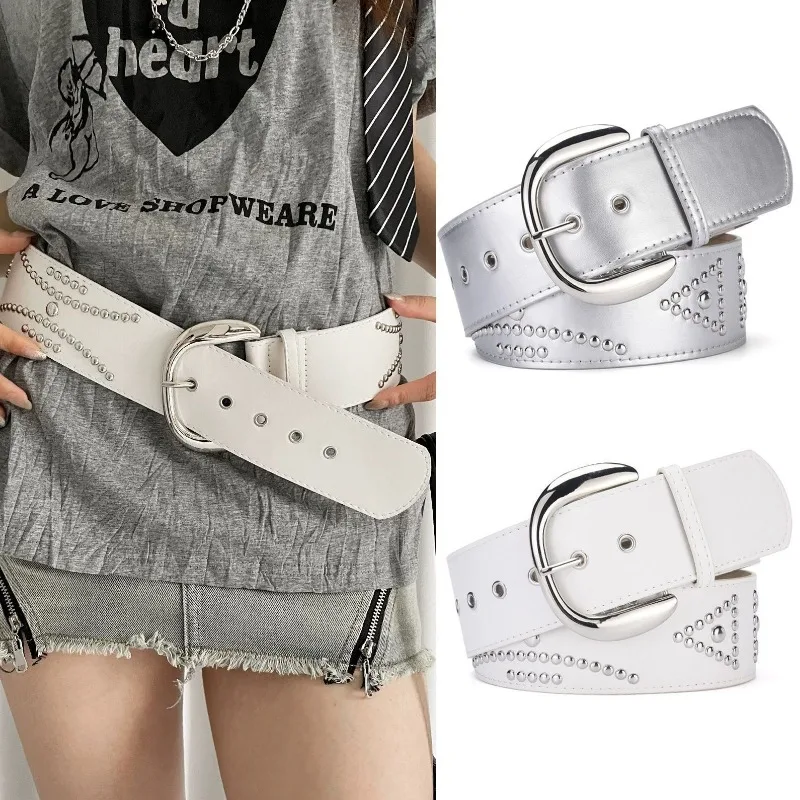 

Готический женский винтажный универсальный широкий пояс с заклепками в стиле Y2K, рок-панк, роскошный поясной ремень, подходит для повседневной носки, на каждый день, для вечеринок.