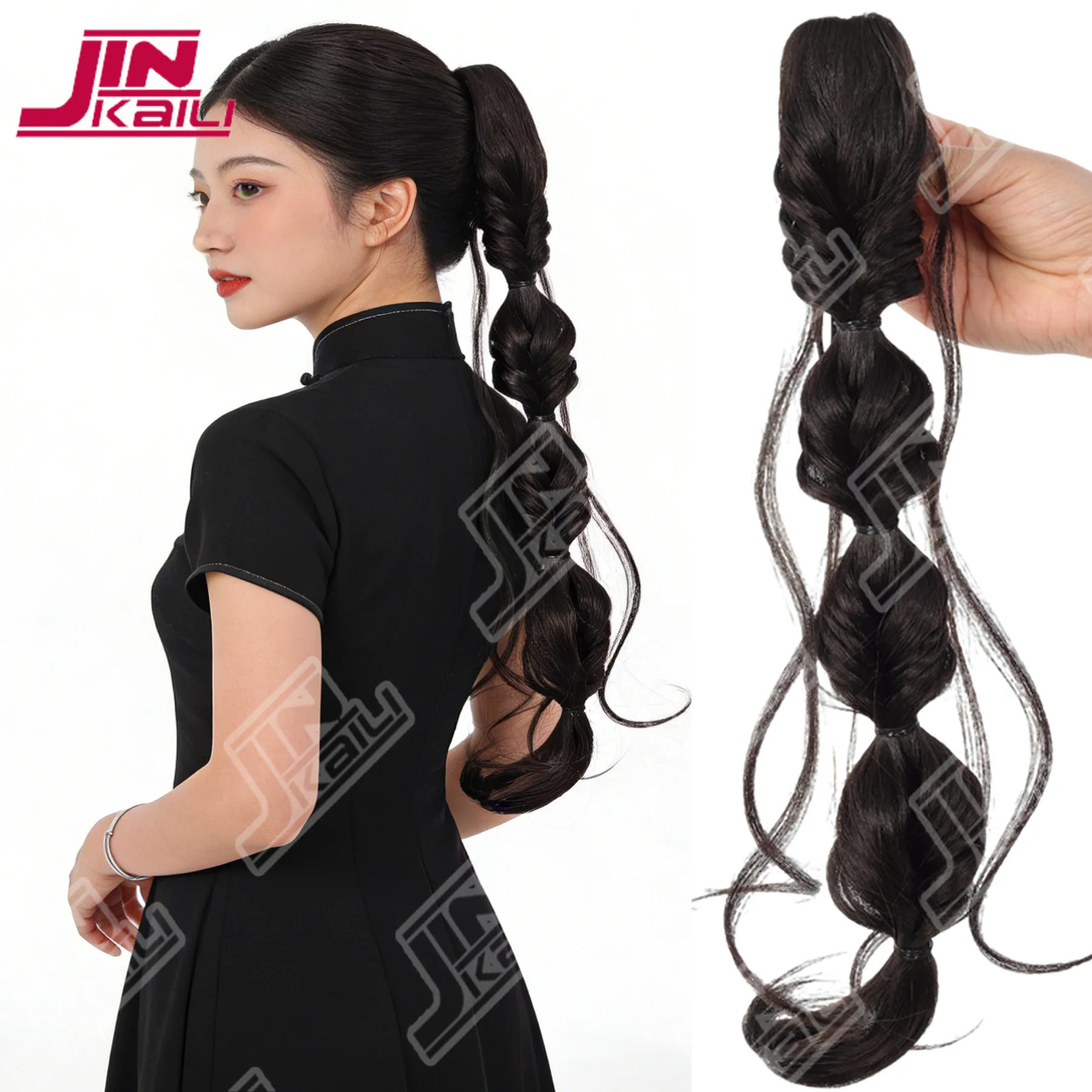 JKL 45cm Summer Ins Style Synthetic Braided Bubble Braids Wig Clip Sweet Girl Natural Fluffy Twisted Ponytail Hair Extension