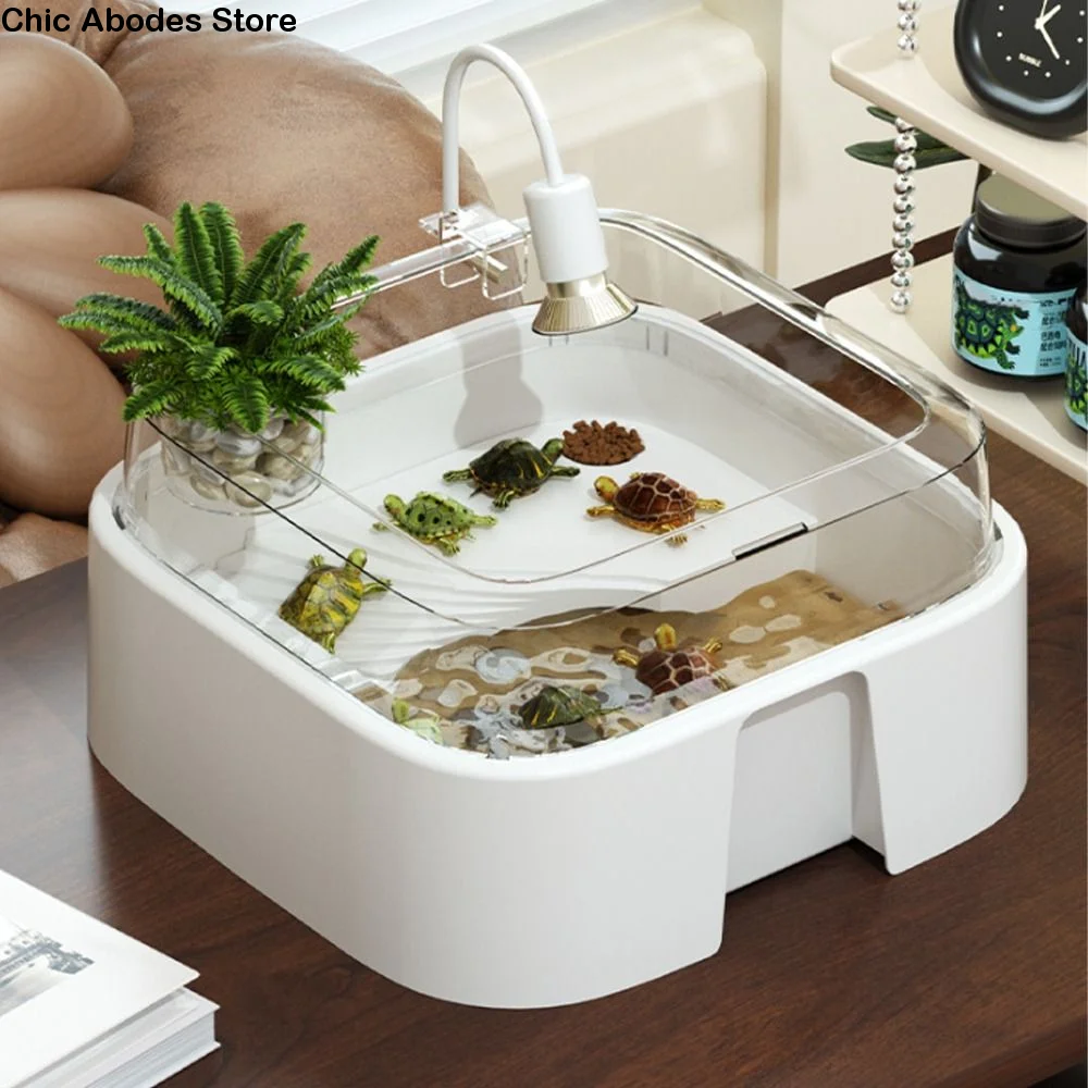 

Большой прозрачный аквариум для черепах с защитой от побегов, полный обзор, пластиковый, с солнечной платформой, местообитание для рептилий