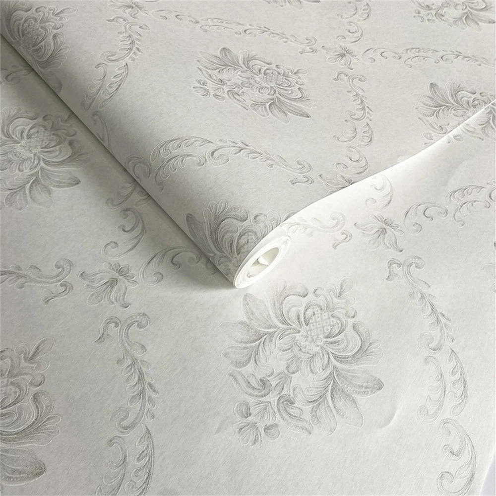 

Non-woven Grey Damask Wallpaper 3D Relief Bedroom Living Room TV Wallpaper Classic Papel De Parede Home Improvement