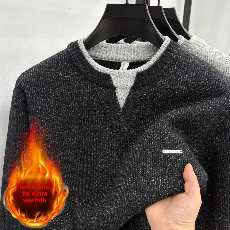 

Мужской вязаный свитер Thiened из двух частей, круглый Ne V-Ne, теплый, модный, с цветочным принтом, базовый слой, цельный Fce