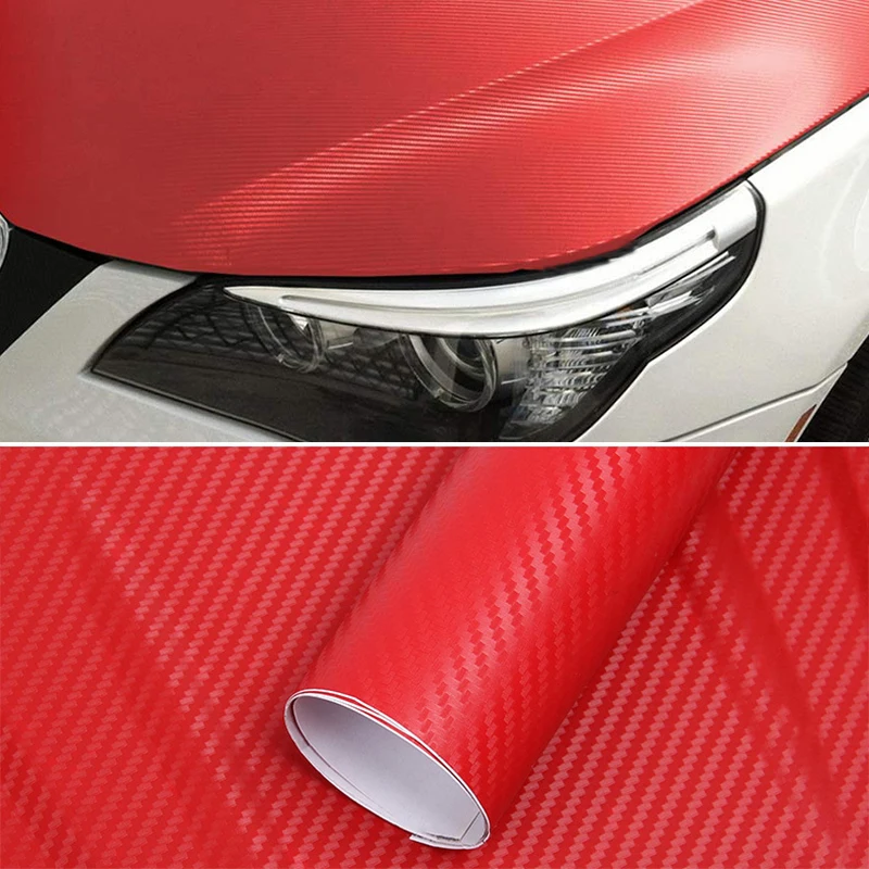 50cm x150cm Red 3D Carbon Fiber Wrap Vinyl Covering Film Sticker Decal Roll Sheet w/ Air Bubble Free 20