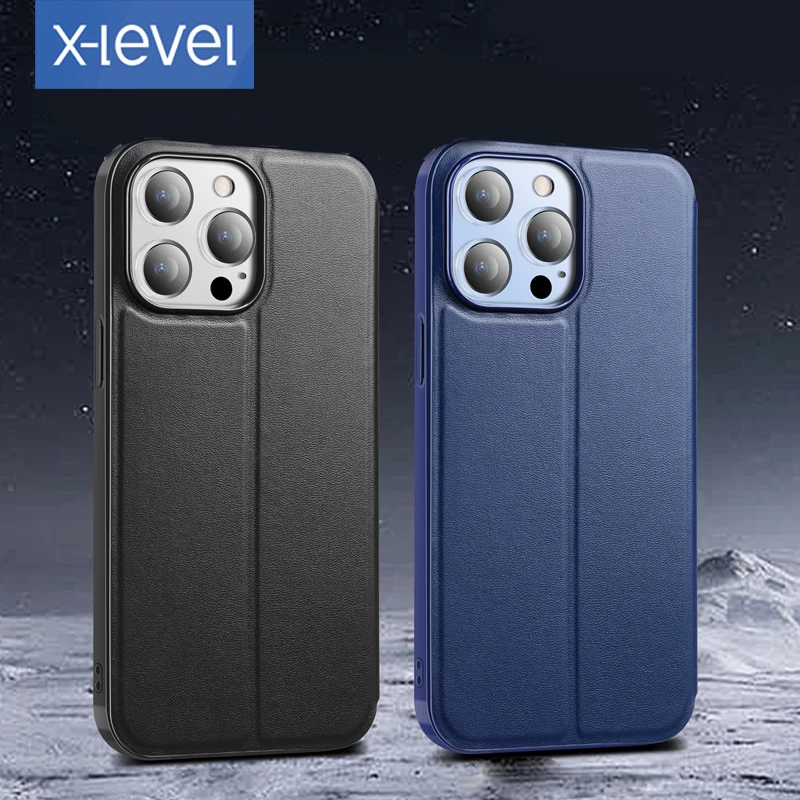 

X-Level Flip Leather Case For iPhone 15 Pro Max Case TPU Protective Back Cover Shell For iPhone 14 Pro Max