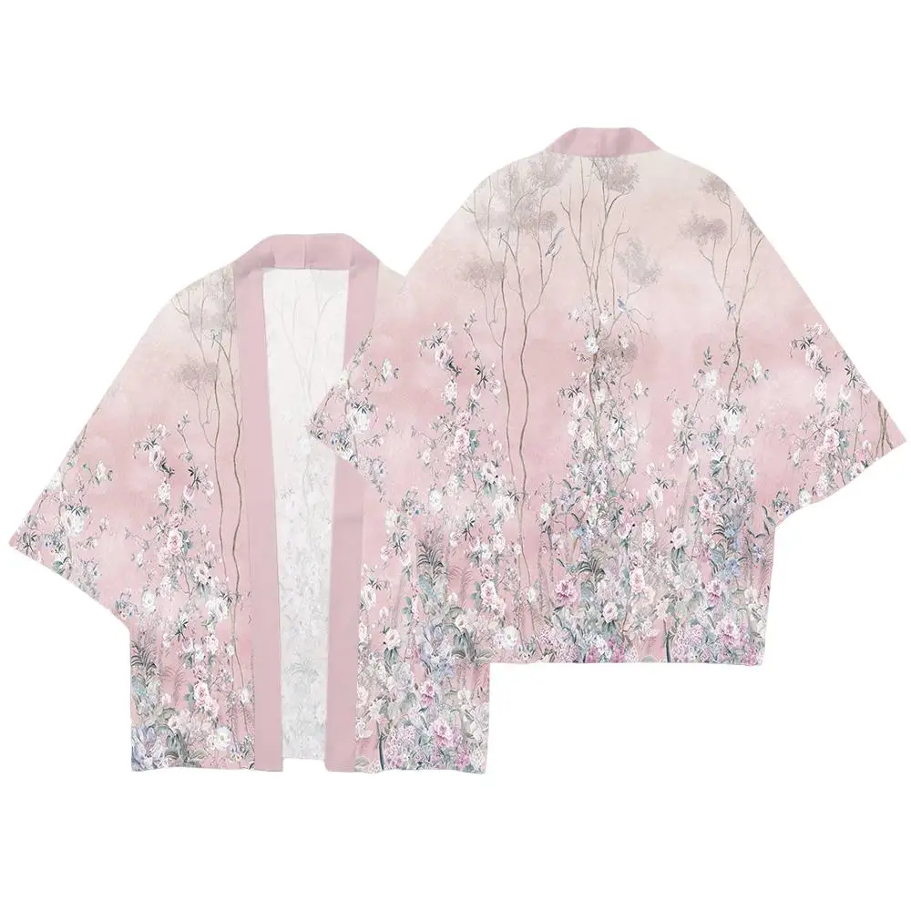 Japanese Traditional Style Print Kimono Unisex Harajuku Casual Vacation Beach Cardigan Yukata Cherry Blossoms Floral Clothing