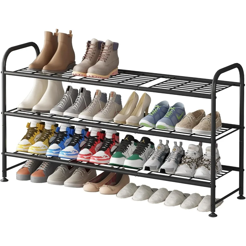 

Shoe rack 3 layers storage organizer for closet entrance metal black metal gold metal grey 11.41"D x 42.36"W x 24.41"H