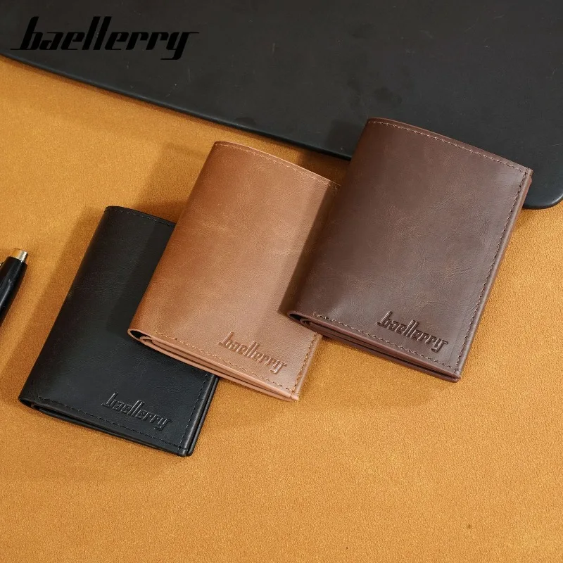 Baellery Vintage PU Leather Wallet for Men Front Pocket Minimalist Money Clip Travel Essentials Male Solid Color Card Holder
