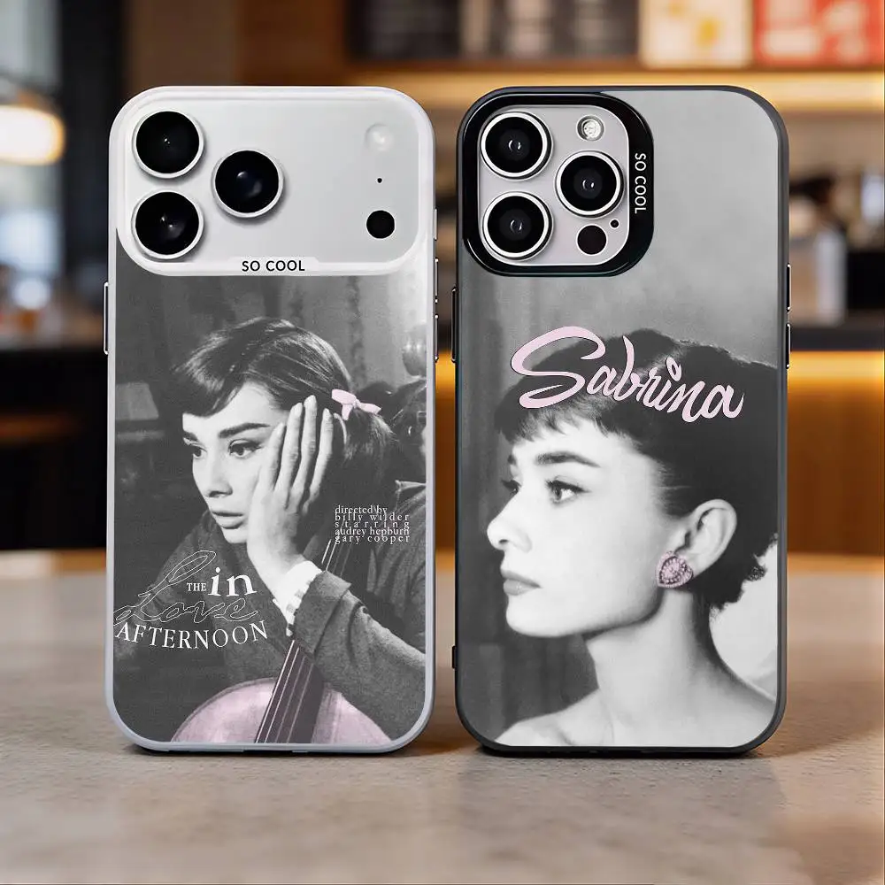 Actress A-Audrey Hepburn  Phone Case For iPhone 17, 16,15,14,13,12,11 Plus,Pro Max, Colorful Silver Funda Cover