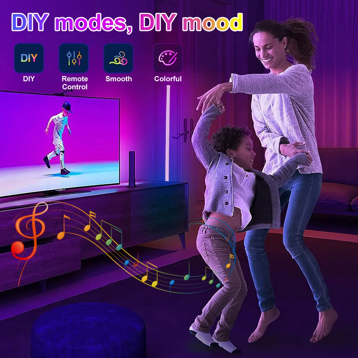 Smart APP Control Living Room Dimmable Corner LED Floor Lamp USB Powered Nordic RGB Color Changing Standing Strip Mood Light