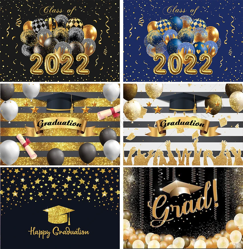 

2022 Graduation Season Background Photography White Balloon Gold Balloon Class Flash Point Optics Caps Friends Party Party Photo