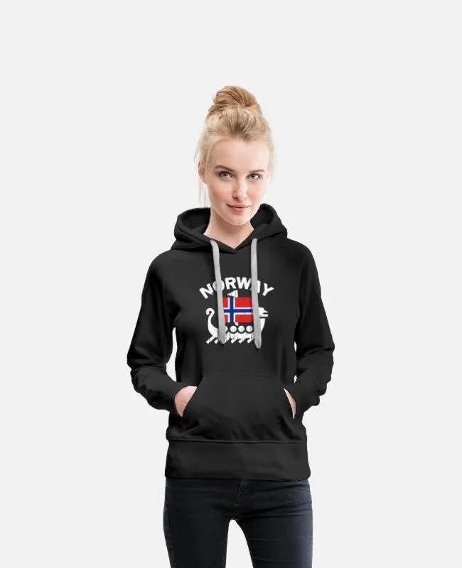 

Хлопковая толстовка с капюшоном «Норвежская гордость», с надписью «NORWAY» и стильным кораблем викингов с жирным текстом «NORWAY» с норвежским флагом