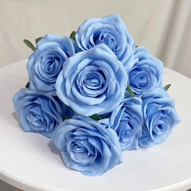 Blue Pink Artificial Roses Simulation Bouquet Wedding Bride Holding Flowers Home Garden Party Decoration Plants Flower Ornaments