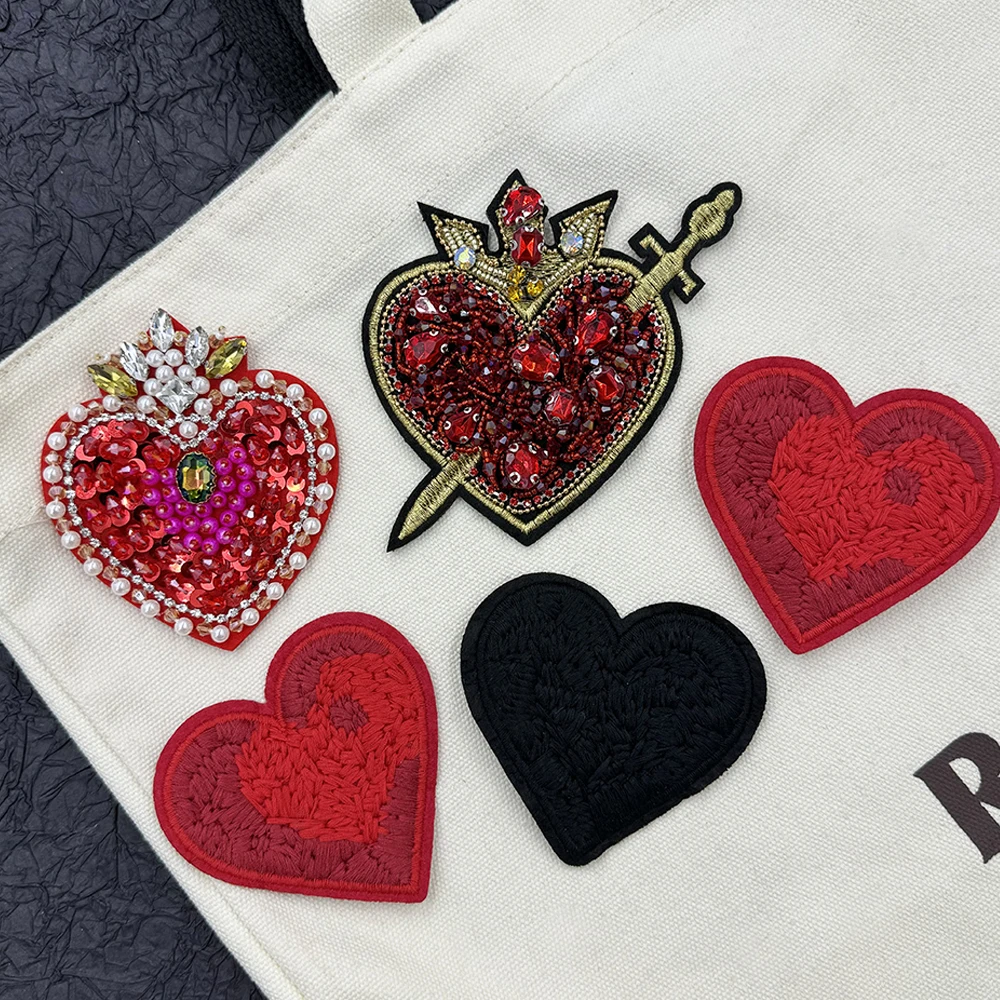 Rhinestone Beaded Heart Shaped Patch for Clothing Sewing on Beading Applique dress Shirt Shoes Bags DIY Decoration Patches Craft