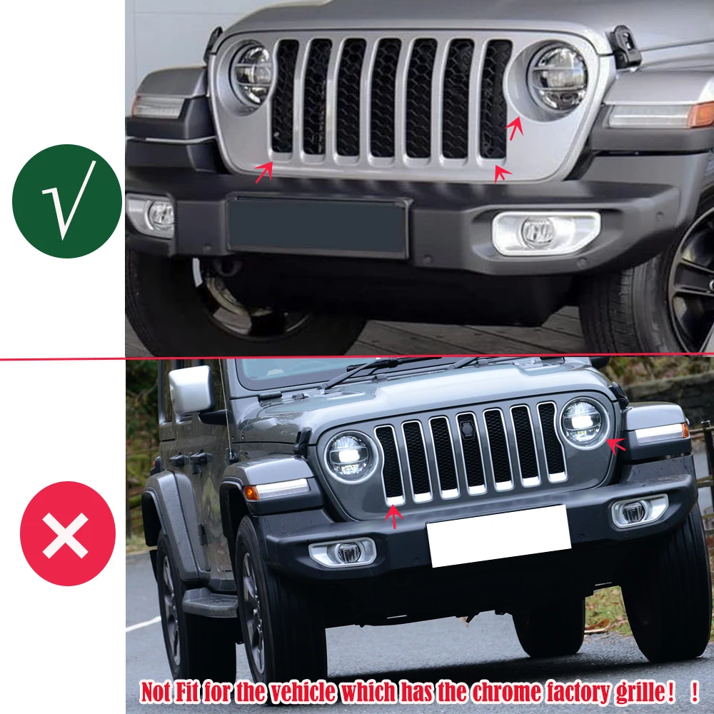 For Jeep Wrangler JL JLU 2018-2022 Mesh Front Grille Grill Insert Headlight Light Cover Trim Black 1set Exterior Accessories