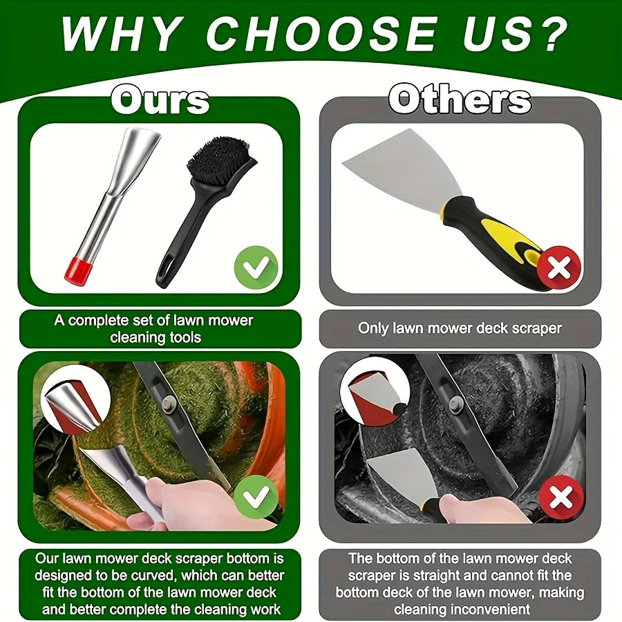 قطعتان من سطح جزازة العشب للحديقة متعدد الوظائف، مجموعة فرشاة تنظيف مكشطة