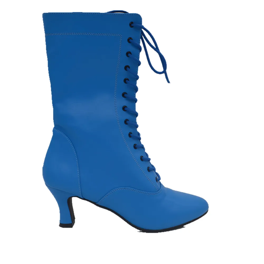 Botas de baile latino para mujer, zapatos de baile de salón y Salsa Azul de 7cm, botines de baile de salón para fiesta y Club, novedad