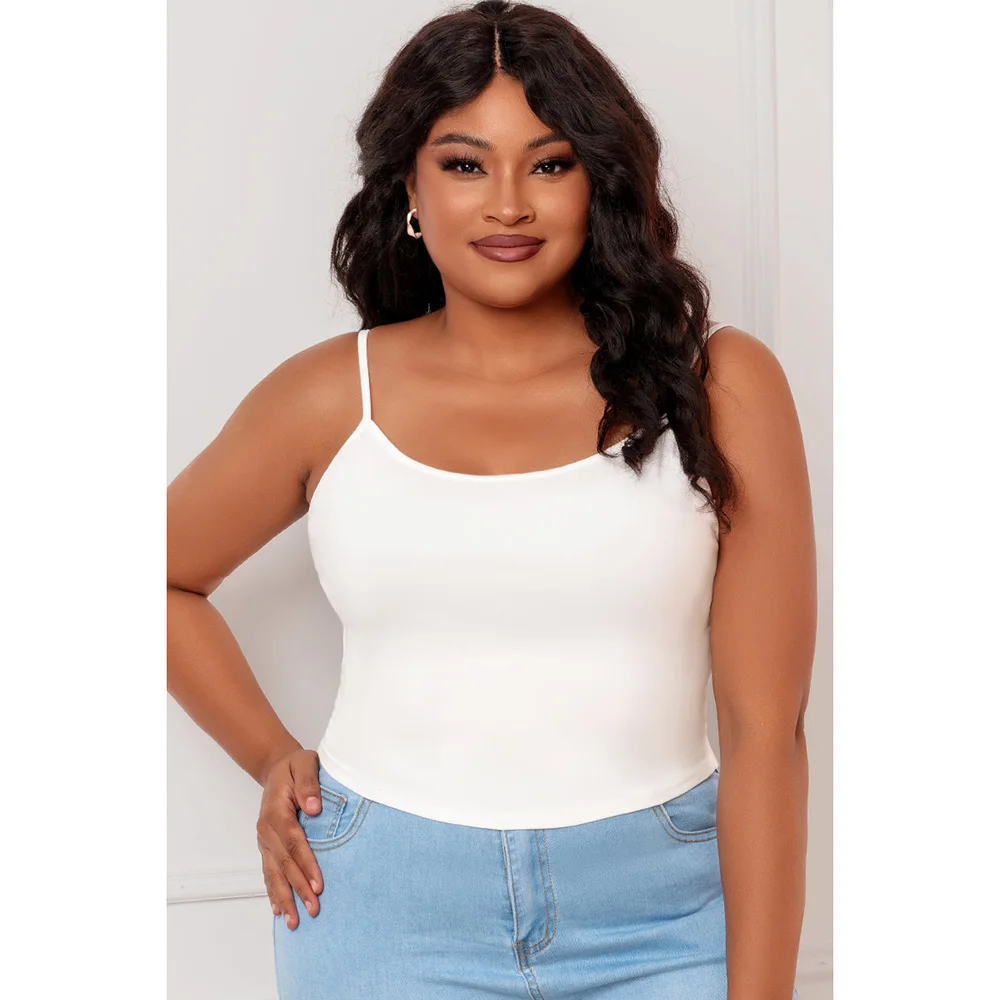 Plus Size Casual White Sleeveless Thin Strap Tank Top