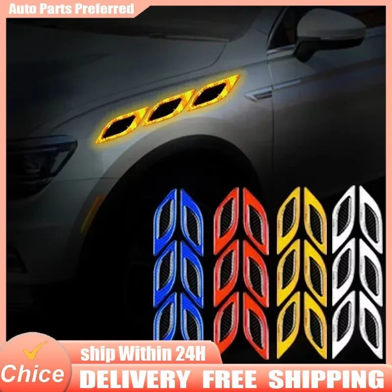 

NEW 6pcs/Set Car Reflective Stickers Anti-Scratch Safety Warning Sticker for Truck Auto Motor Exterior Decorative Accessories