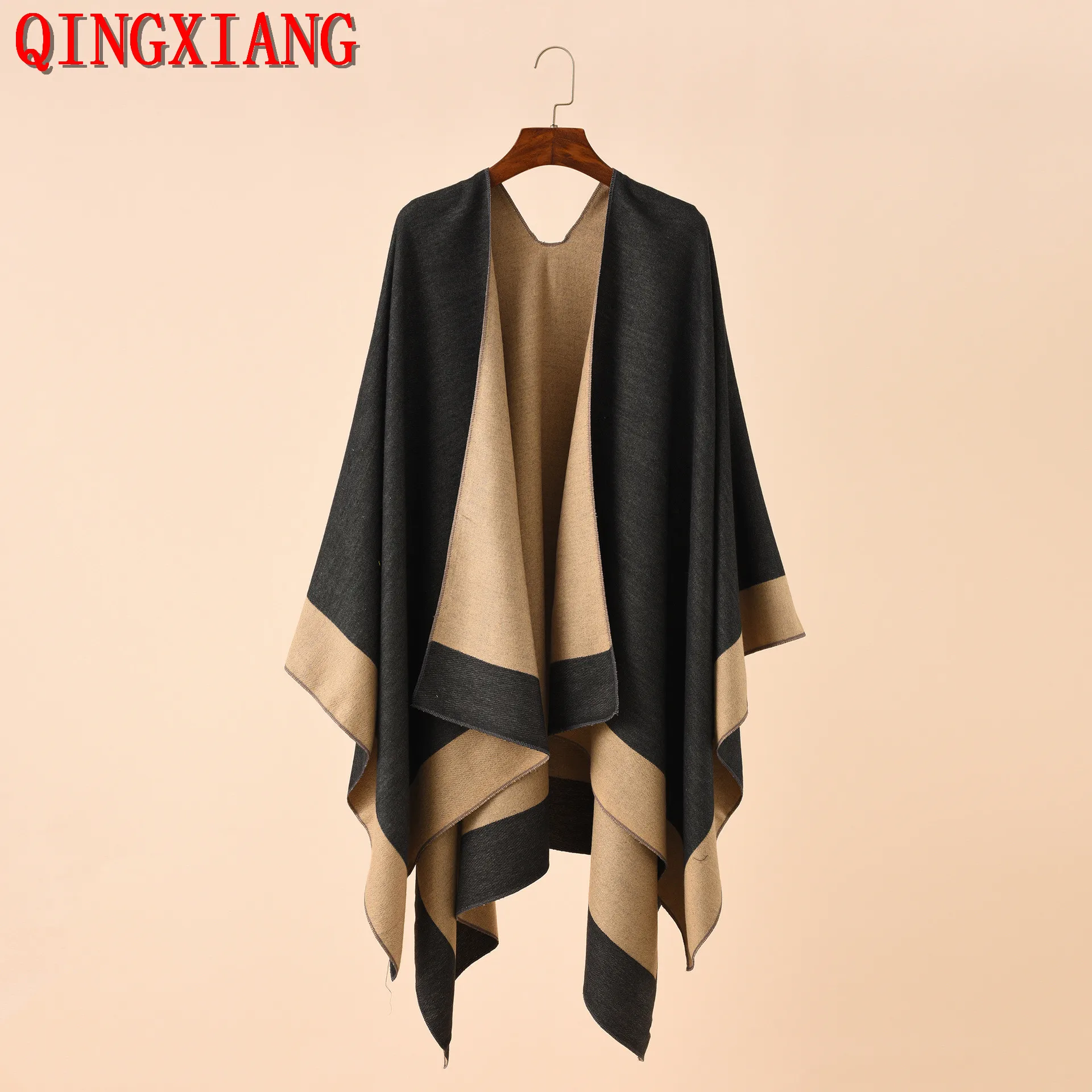 11 Colors Women Autumn Winter Faux Cashmere Out Streetwear Long Thick Poncho Shawl Cape Female Big Pendulum Loose Cloak coat