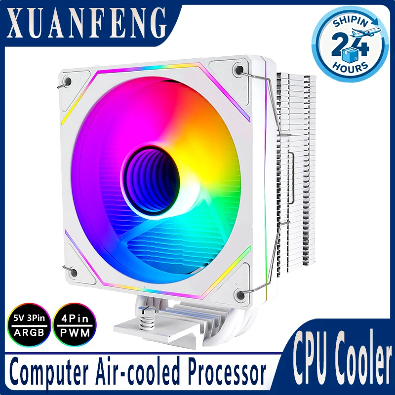 XUANFENG Cpu Кулер с воздушным охлаждением, полностью черный, белый, 4 тепловых трубки, используемый для AM4 AM5 x79 x99 i5 i7 i9, компьютерный вентилятор с гидравлическим подшипником 120 мм