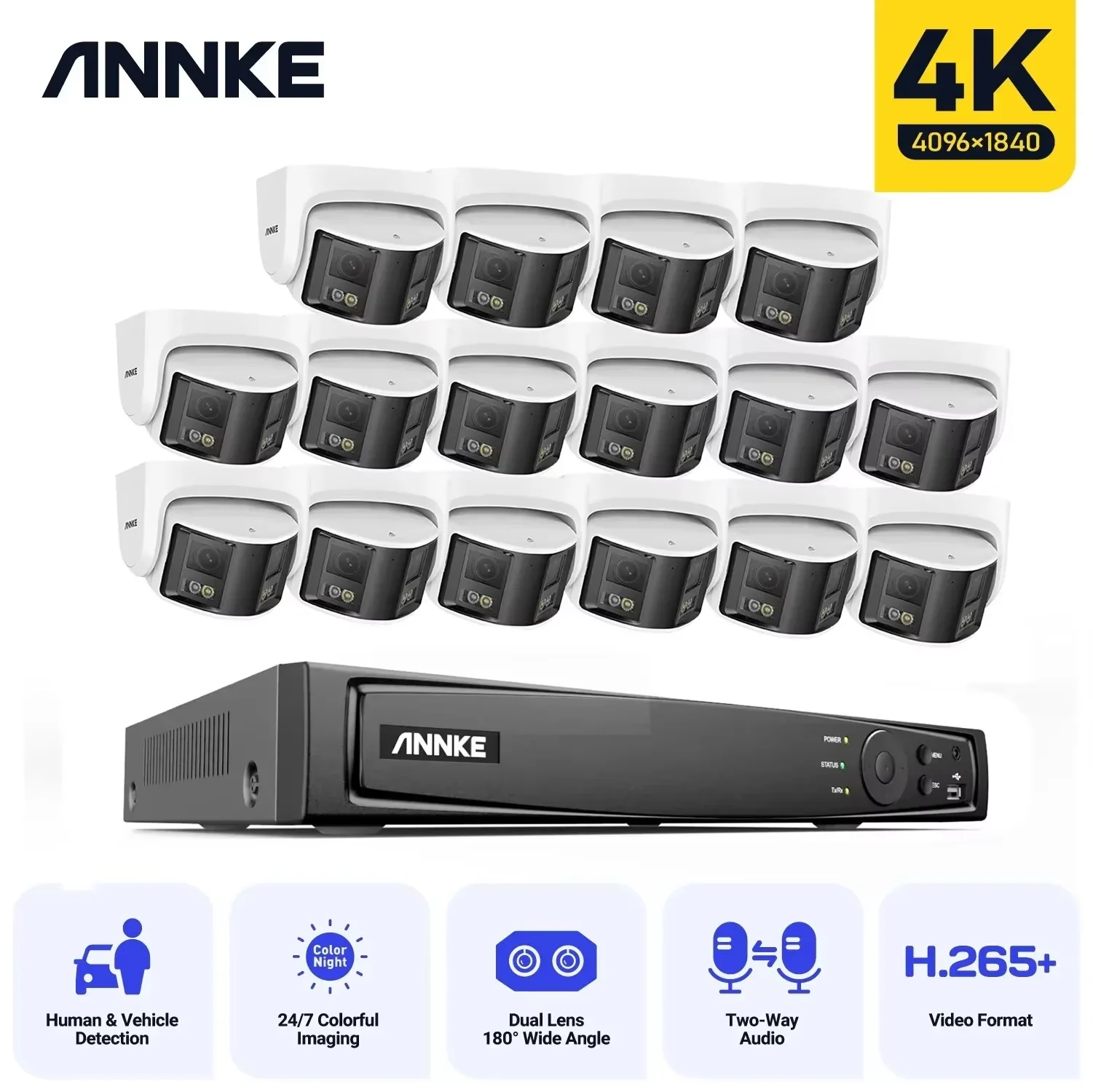 ANNKE 16CH NVR 8MP Dual Lens POE IP Camera Full Color Night Vision 180 Degree Security Camera Outdoor Video Surveillance System