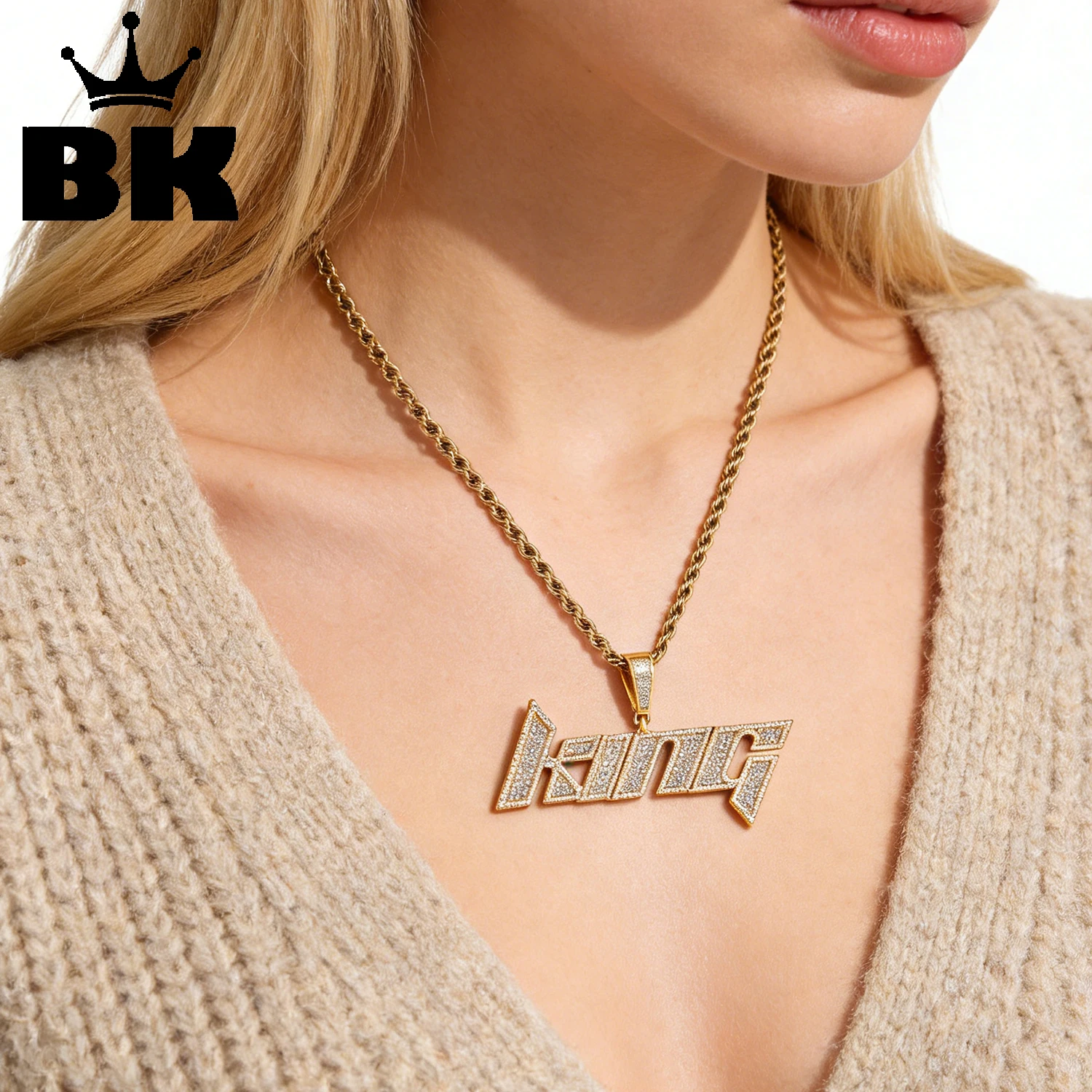 

Кулон-подвеска THE BLING KING с индивидуальной гравировкой имени, персонализированные курсивные буквы, инкрустированные цирконием, модный шарм, украшения в стиле хип-хоп