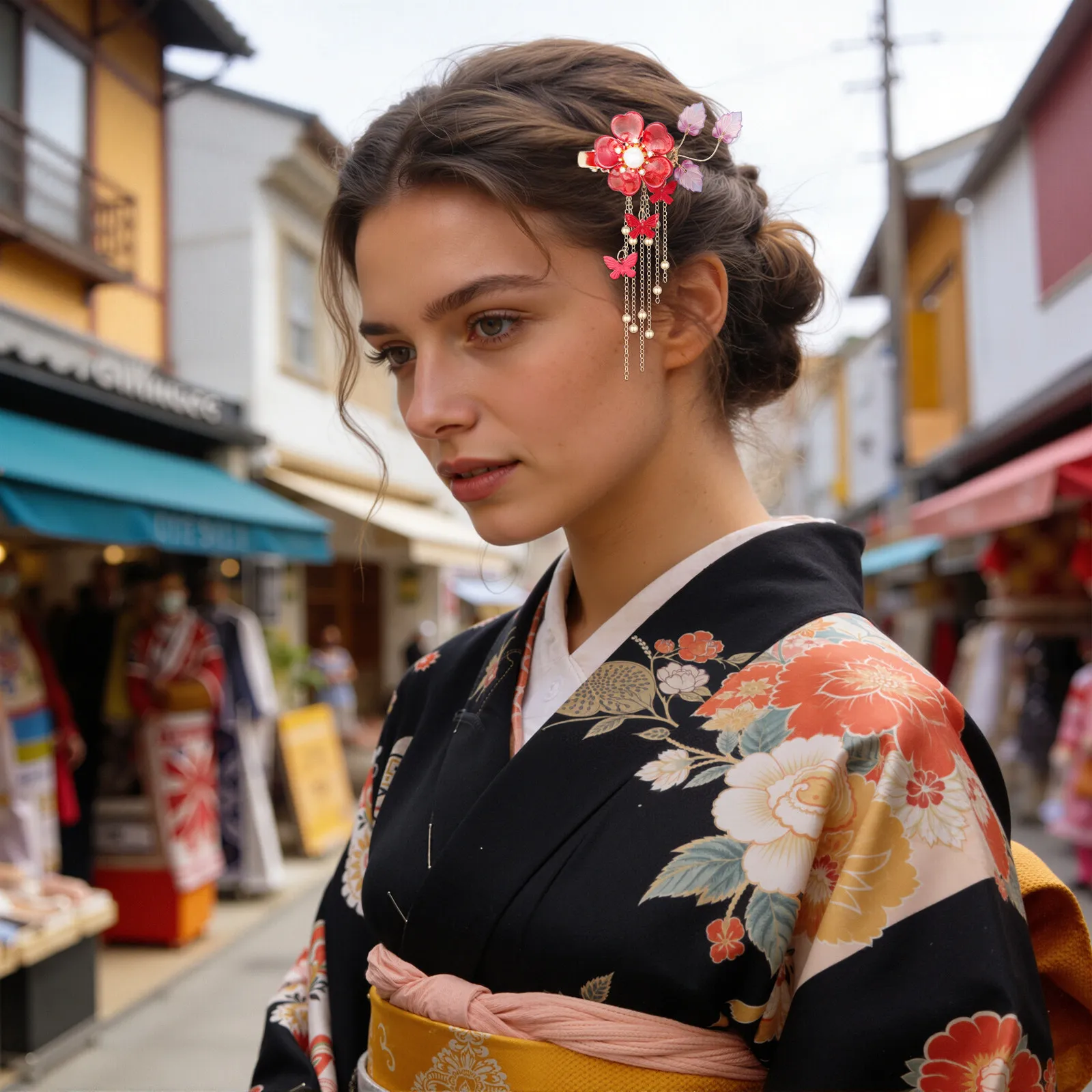 

Hanfu Hairpins Long Tassels Flower Design Alloy Hair Clips for Women Wedding Festival Dancing Prom Pageant Tea Party Red