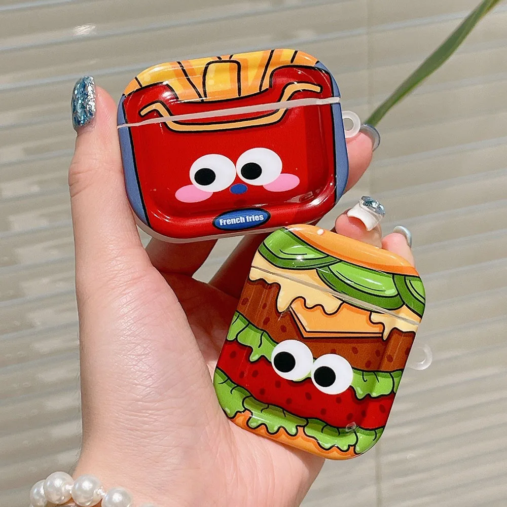 Cute French Fries Hamburger Case For Air Pods Pro 2 Soft Cartoon Headset Protective Cover For AirPods 1 2 3 Pro2 with Keyring