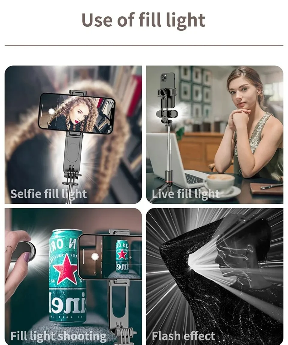 2025 New L15 Wireless Selfie Stick Tripod Stand Foldable Monopod with Led Light for Smart phones