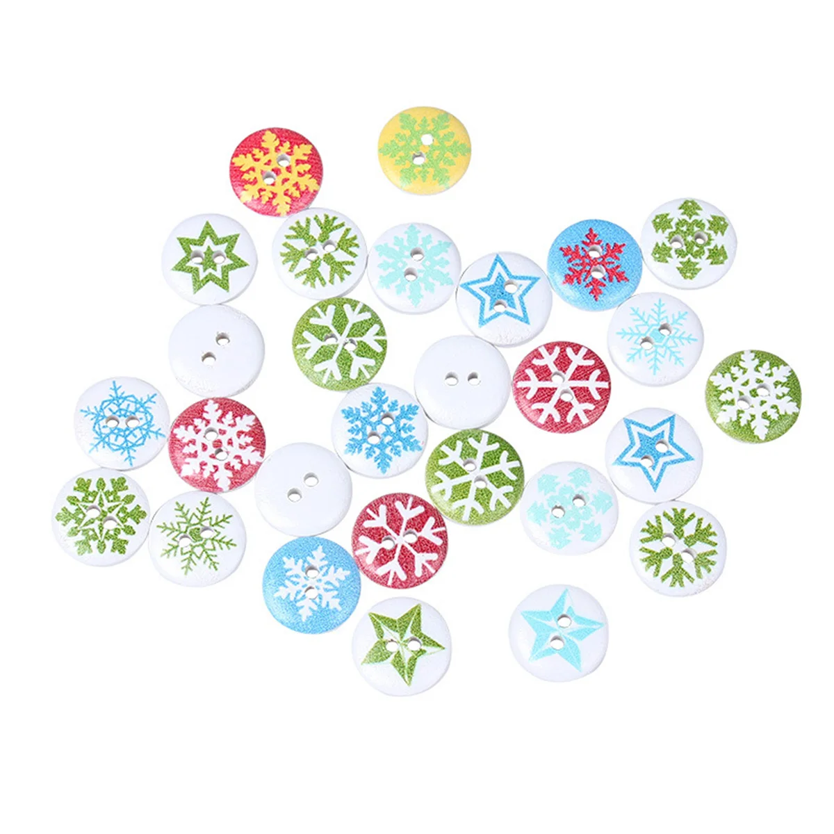 100pcs 15mm Wood Round Christmas Penguin Buttons Red Reindeer Elk Snowflake Printed Sewing Accessories DIY Crafts Scrapbooking