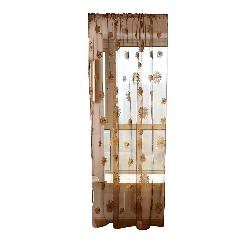 

Sunflower Curtains 200X270Cm Khaki Voile Sheer Window Tulle For Bedroom Living Room Rod Pocket Transparent Curtain Home
