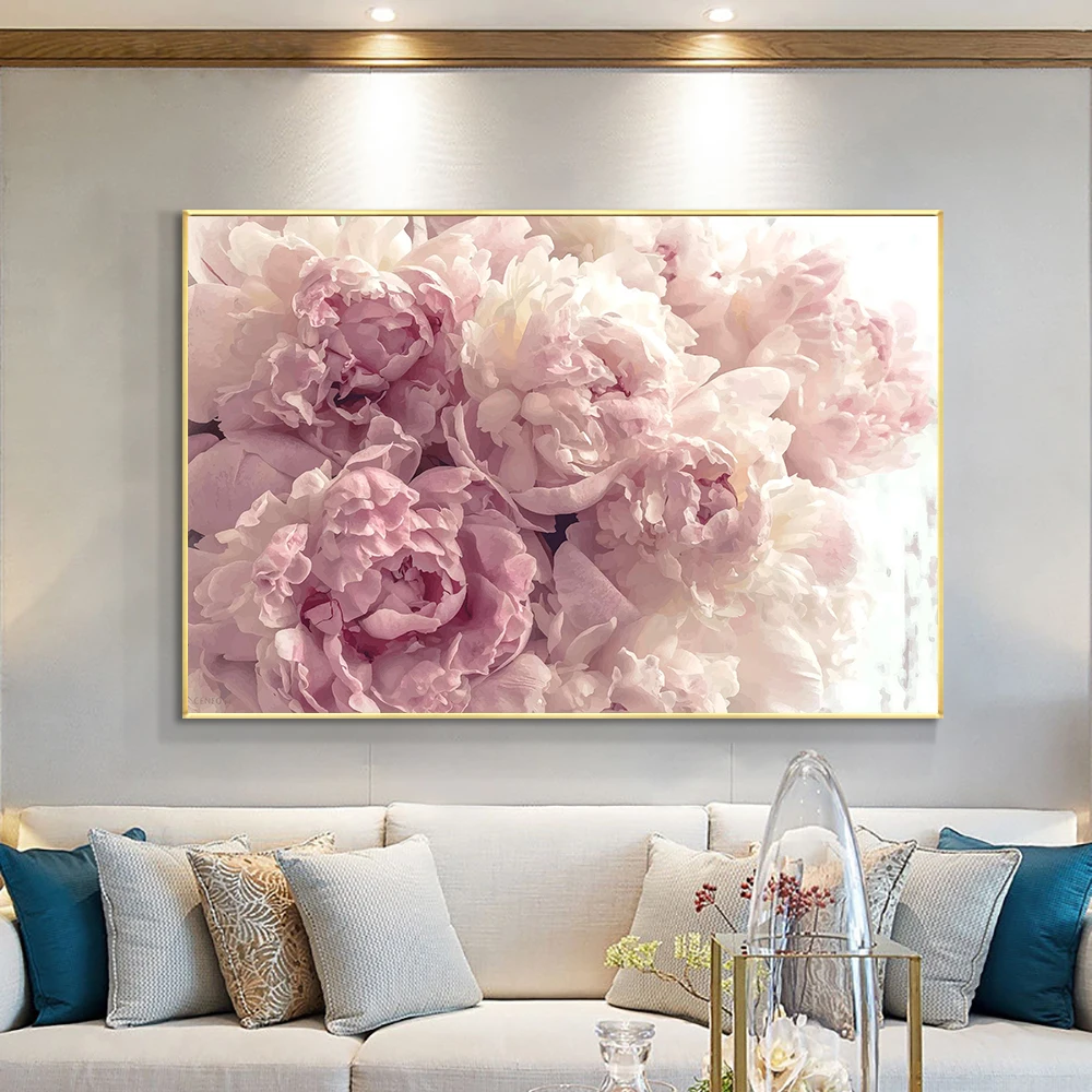 

Peonies Watercolor Painting Modern Canvas Print Wall Art Poster Pink Flower Picture for Hallway Living Room Home Decor Cuadros