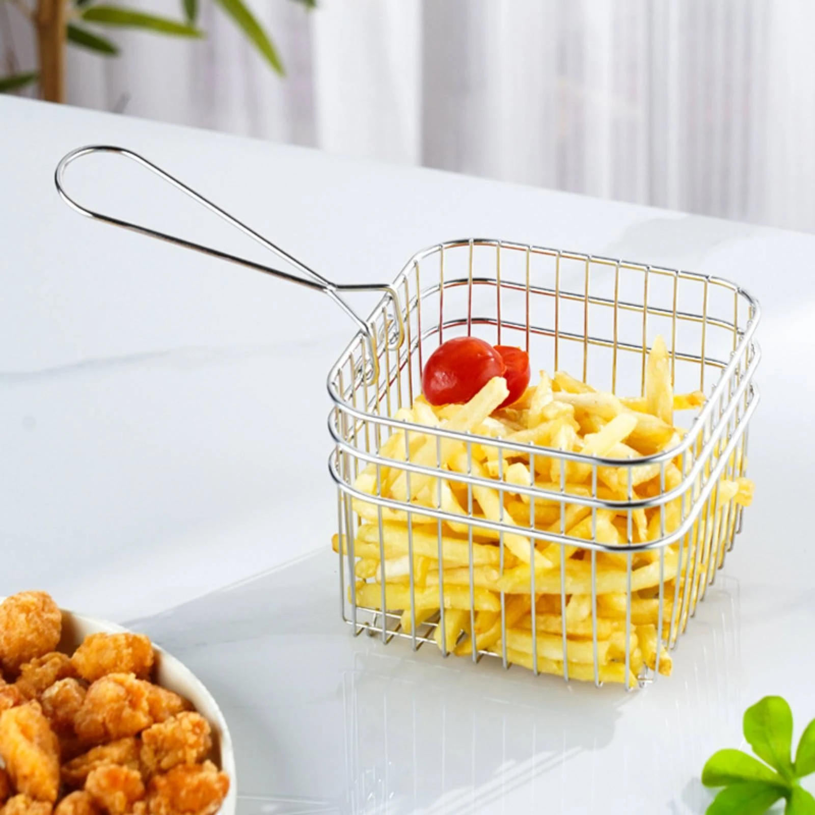 Wire Basket with Handle Rustproof Stainless Steel Basket Long-Lasting Open-Frame for Desktop, Bathroom