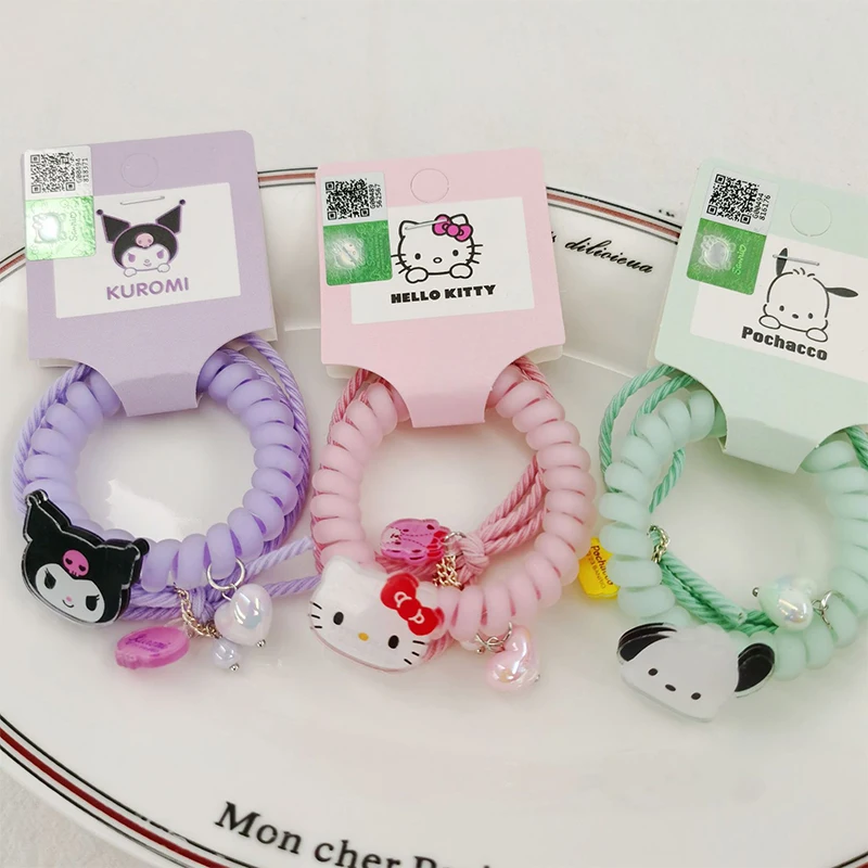 Sanrio Anime Kuromi Hello Kitty Scrunchie Girl Hair Accessory Cute Cartoon Pochacco Phone Line Hair Leather Band Lovely Bracelet