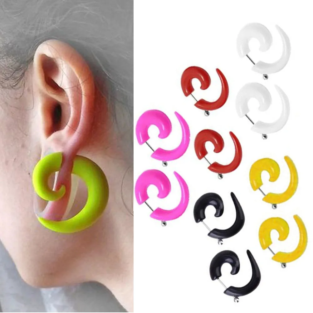 1Pair Acrylic Ear Piercing Plug Cheater Tunnels Snail Fake Ear Expanders Piercing Punk Fake Ear Spiral Taper Gauges Earrings