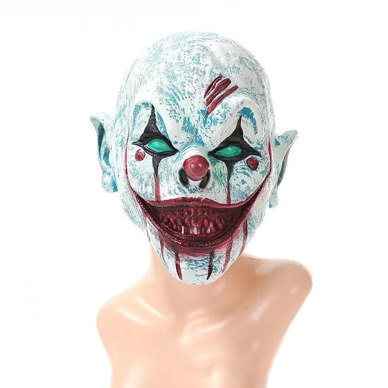 Horror Evil Menacing Bloodstain Clown Mask Full Head Latex For Halloween Circus Cosplay Slasher Masquerade Adult Unisex Prop