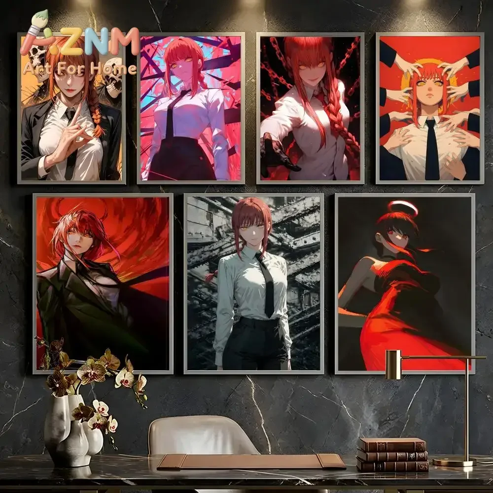 AZNM Chainsaw Man Makima Anime Canvas Wall Art Frameless Print Poster for Home Bedroom Living Room Wall Decor
