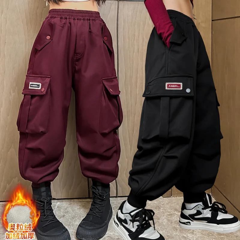 

Teenagee Girl Winter Cargo Pants Fleece Warm Trousers Kids Casual Clothing 8 9 10 11 12 13 14Years Old