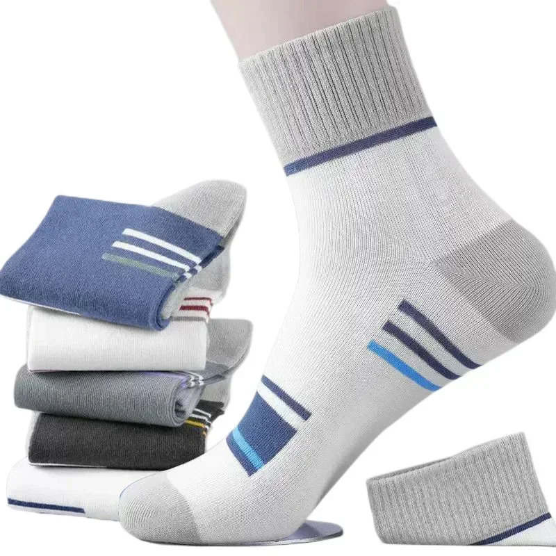 Men's Pure Cotton Socks Spring Striped Casual Socks Men's Anti-odor Antibacterial Business High Quality Sports Socks Meias