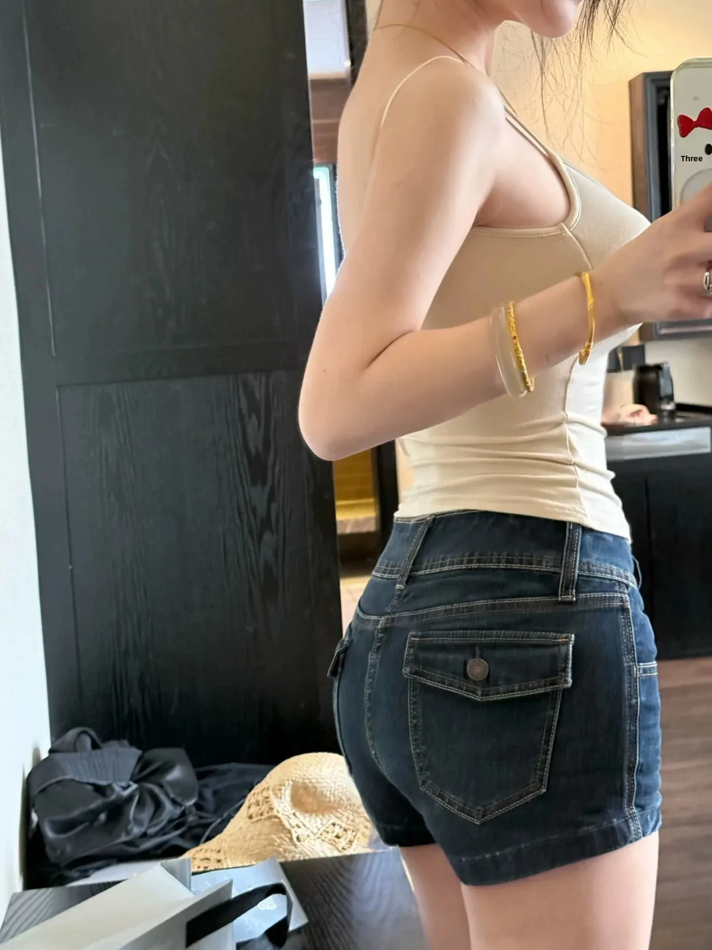 Retro American Blue Low Waist Flared Denim Shorts Women's Summer New Hot Pants A-Line Bodycon Sexy Cheeky Jeans Shorts