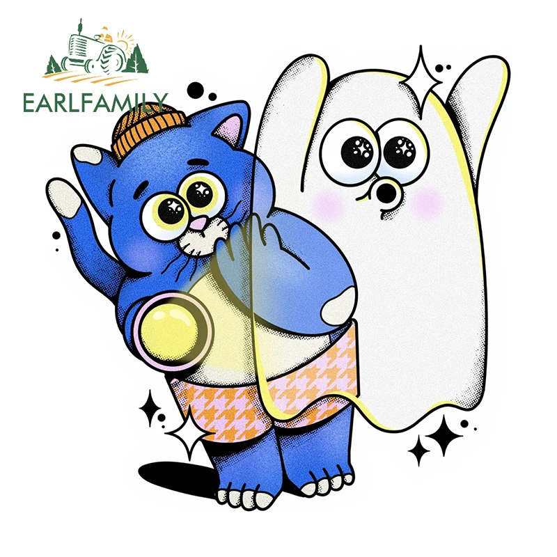 EARLFAMILY 13cm X 13cm for Cute Ghost Cat Kawaii Cartoon Car Stickers Waterproof Vinyl Car Wrap Decals Car Door Protector Simple