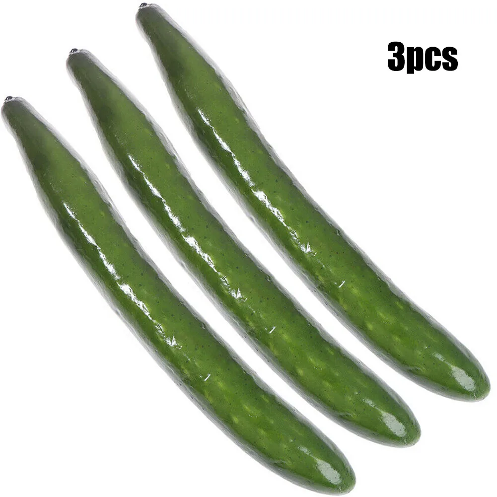 E2 3Pcs Simulation Cucumber Kid Simulation Vegetable Toy Realistic No Withering Lifelike Vegetable Props Home Kitchen Decoration